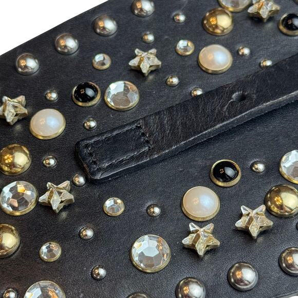 Topshop Black Studded Embellished Corset Waist Belt S/M Pearls Rhinestone Buckle - Picture 11 of 13